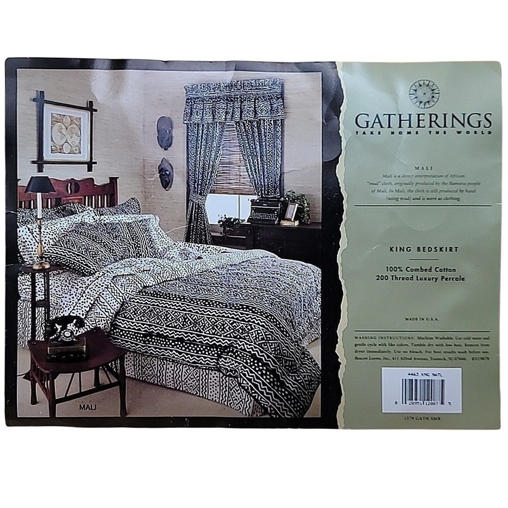 Gatherings MALI King Bed Skirt NEW USA Vintage Tribal Black Cream
